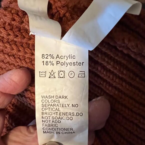 Distressed V Neck (Rust) Frayed Hem Crop Sweater (Distressed) / Size: One-Size - Picture 8 of 8